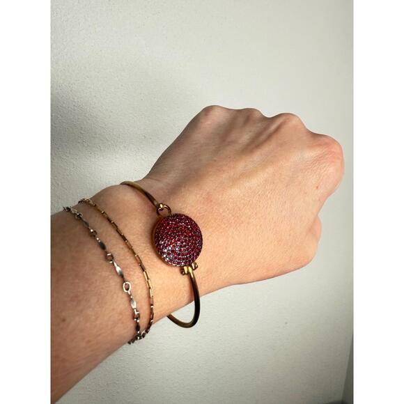 Michael Kors Bracelet Pave Rose Gold Ruby Red Jewel Accent Bangle Retro Chic - Picture 1 of 6